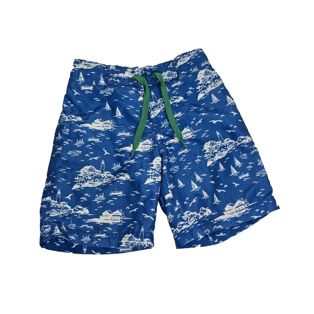 Janie and Jack Swim Trunks Boys Shorts 4 Blue Coastal Nautical Sailboats Ocean